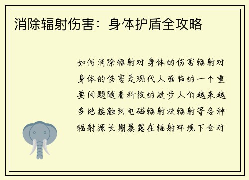 消除辐射伤害：身体护盾全攻略
